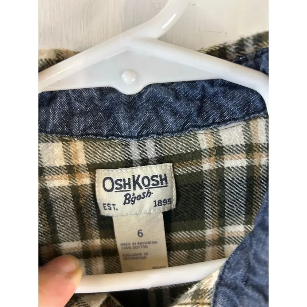 Oshkosh Flannel Boys size 6‎ green plaid shirt red blue